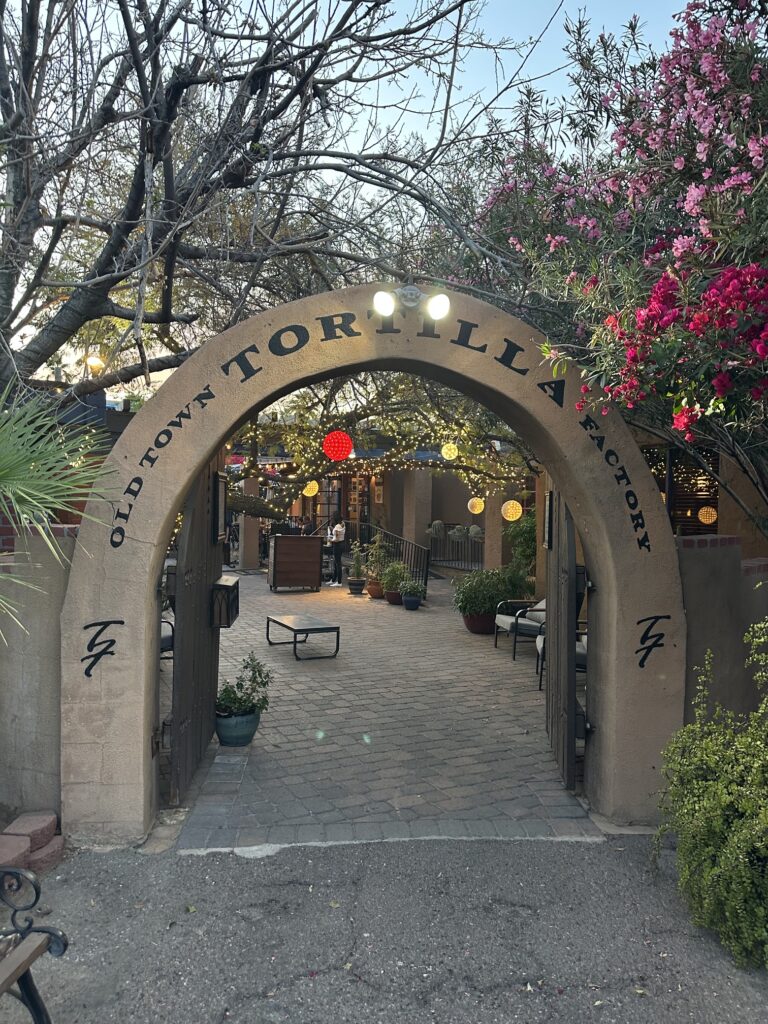 Entrance archway at Old Town Tortilla Factory in Scottsdale, Arizona